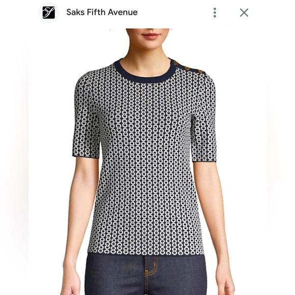 *Final Price* Tory Burch NWT Gemini Link Jacquard Short-Sleeve Sweater Size SP - Picture 1 of 10